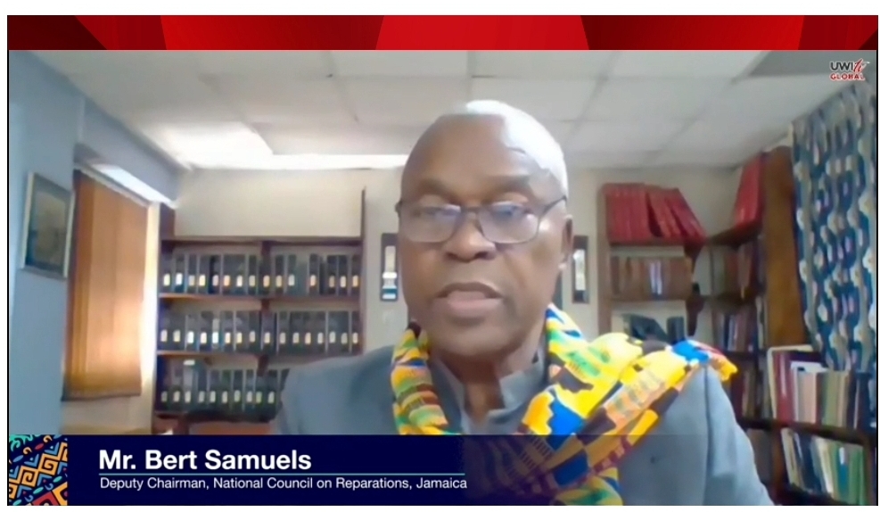 Bert Samuels, Deputy Chairman of Jamaica’s National Council on Reparation speaking at a distinguished lecture, in celebration of the Fourth Annual Inter-American Week for People of African Descent in the Americas on March 25, 2021,