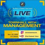 Publicity flyer for the live town hall meeting with the management of UTech Jamaica, hosted by the UTech Jamaica Students’ Union Council. 