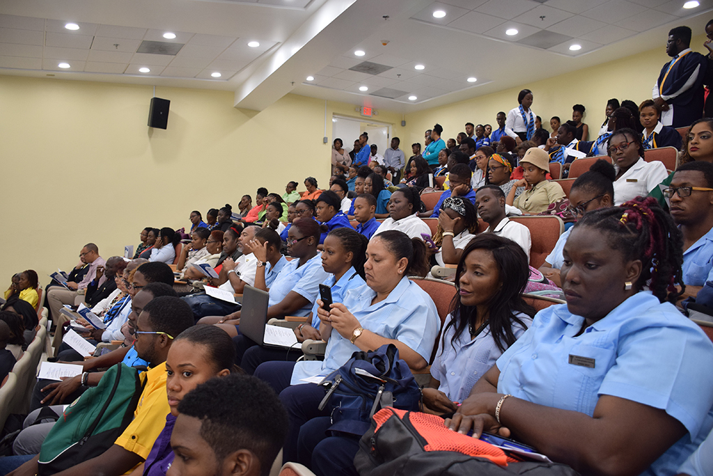 Staff, student and well-wishers pay keen attention during the ceremony of the University of Technology, Jamaica 60th anniversary launch, March 20, 2018. Photograph by UJS News/Chenea Taffe