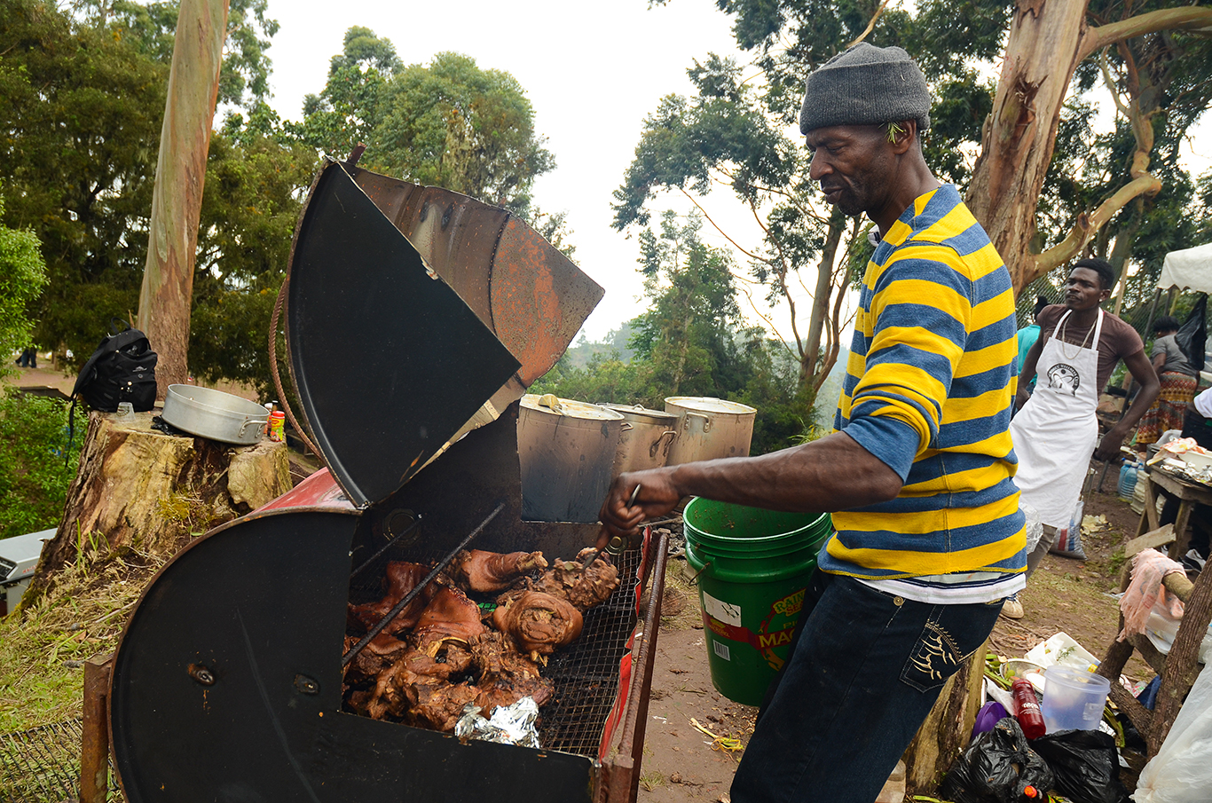 Everton Grant preparing his signature Jerk Pork at the Blue and John Crow Mountains National Park 25th Anniversary Event - Spympony in the Mountains held at Holywell on Sunday, 25th February, 2018. [Photographer: Shorn Hector