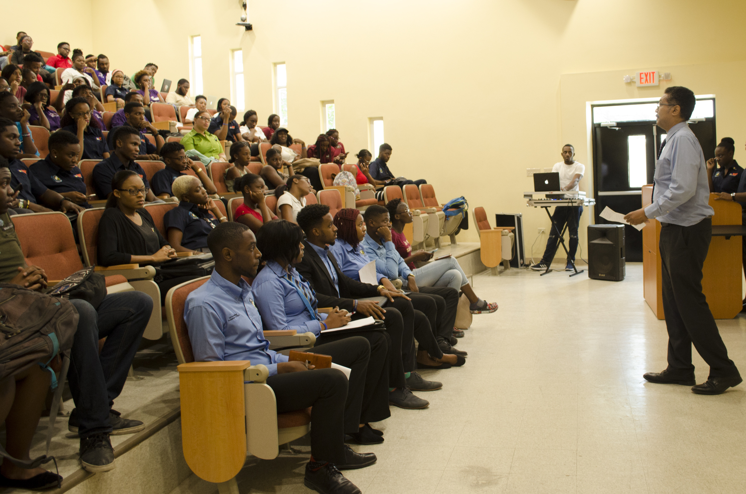 President of the University of Technology, Jamaica, Professor Stephen Vasciannie speaks with students of the university at a mass meeting hosted by the Students’ Union on Thursday September 20 2018.