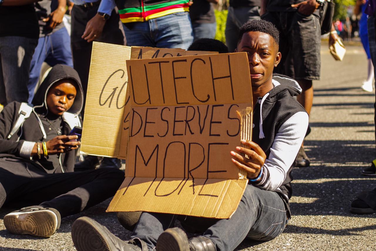 Students of the University of Technology, Jamaica campus in Papine St. Andrew protesting a lack of increase in government subventions on February 20, 2019 Photo by: Tatyana Atkinson/UJS News