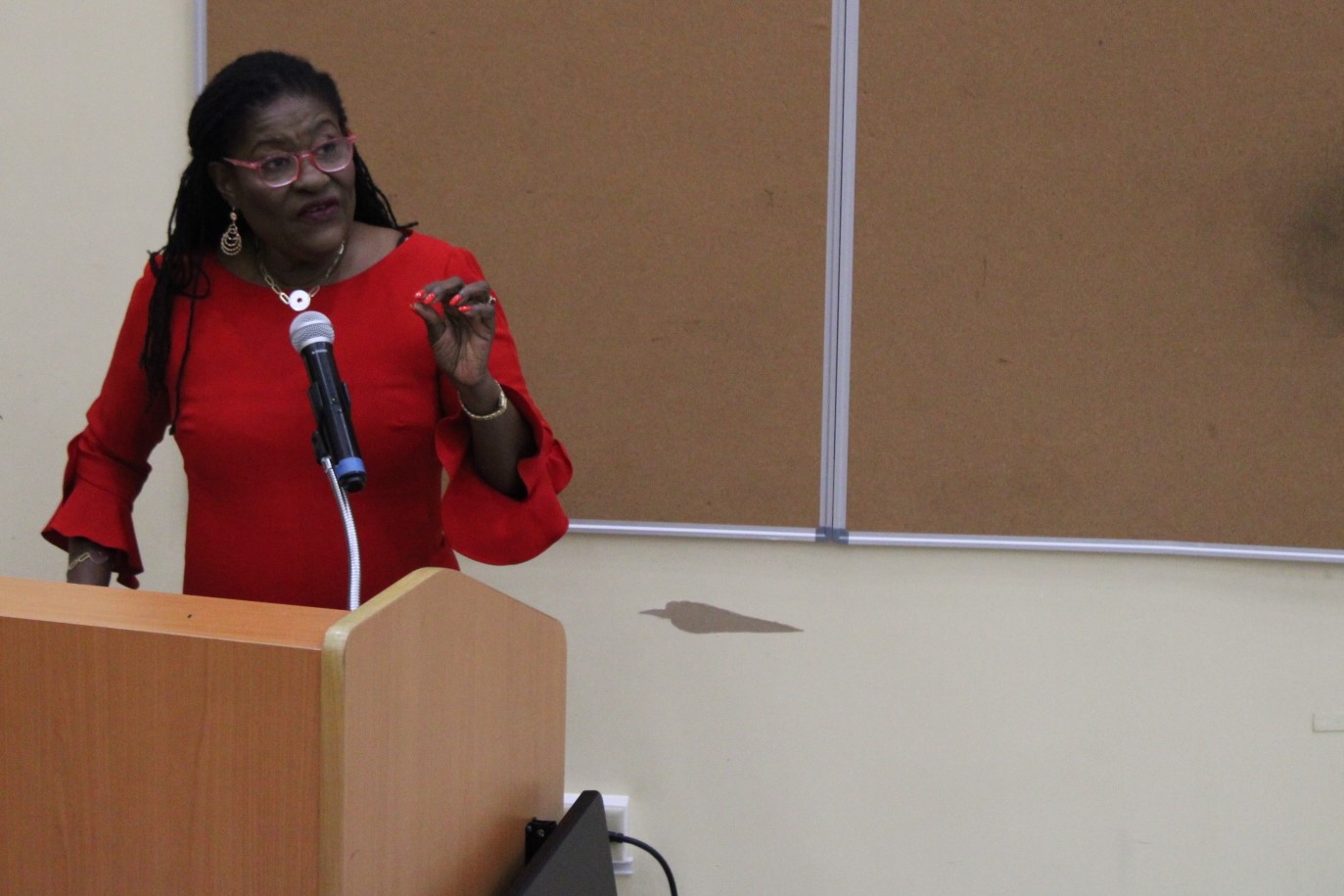 Professor Paulette A. Ramsay delivers the 9th Hilory Pamela Kelly Distinguished Lecture, entitled "Navigating Myriad Pathways: Walking on words" at the University of Technology, Jamaica on January 26, 2023. Photo by Jessica Dunbar