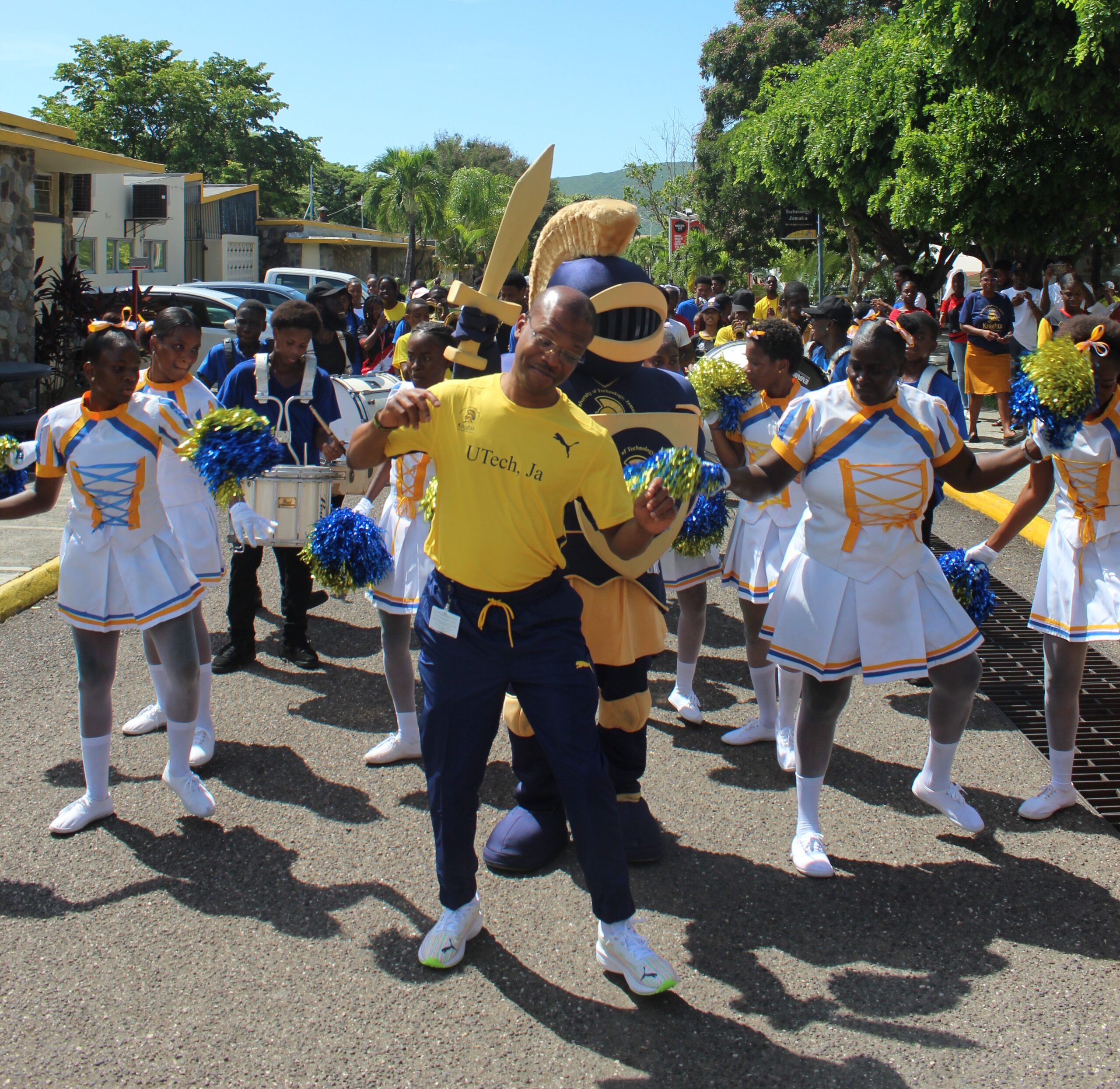 Newly installed President of the University of Technology, Jamaica Dr. Kevin Brown leads the parade at the start of the university's President's Knights Day on the Papine campus on October 12, 2023. Photo by Michelle PInnock.